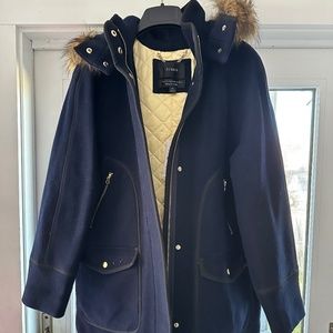 NWT JCrew Chateau Parka, Italian Stadium Cloth Wool (Navy sz 10)